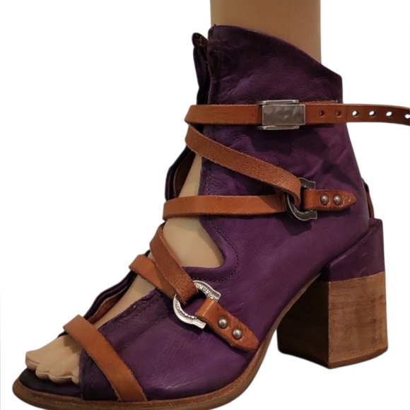A.S.98 x Free People Open-toe Roman Block-heel Sandals / Sz 4.5 - 5 / Eggplant - Picture 7 of 17